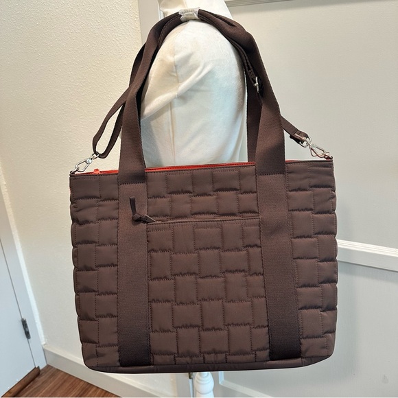 The Sak Arlo Large Mahogany Brown Quilted Tote Bag w/ Crossbody Strap - Picture 2 of 4